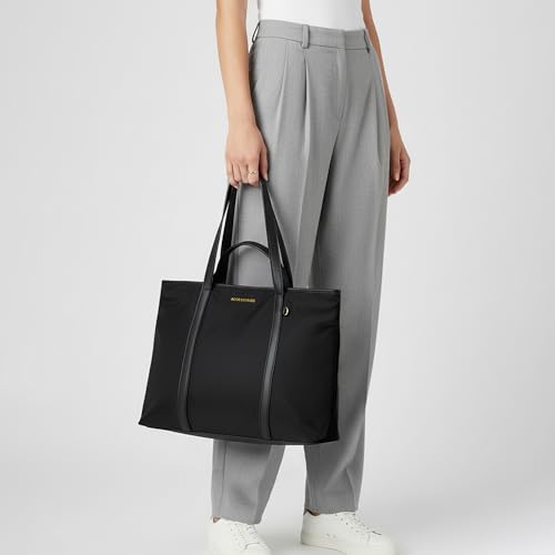 Image of Accessorize London Women's Black Kris Nylon Work Tote | water-resistant Shoulder Bag | Stylish Casual & Travel Handbag