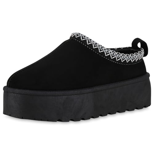 VAN HILL Damen Pantoffeln Plateau Prints Bequem Schuhe 214056...