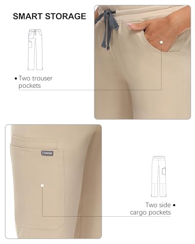 Image of COMENII Scrubs for Women, Mid Rise Straight Leg Cargo Pants with Knit Yoga Waistband, Easy Care Womens Scrubs Pants