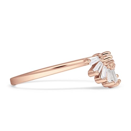 OMRANII 7.5mm Baguette Crown Contoured Down Stacking Half Cubic Zirconia Wedding Curved Band 925 Sterling Silver3