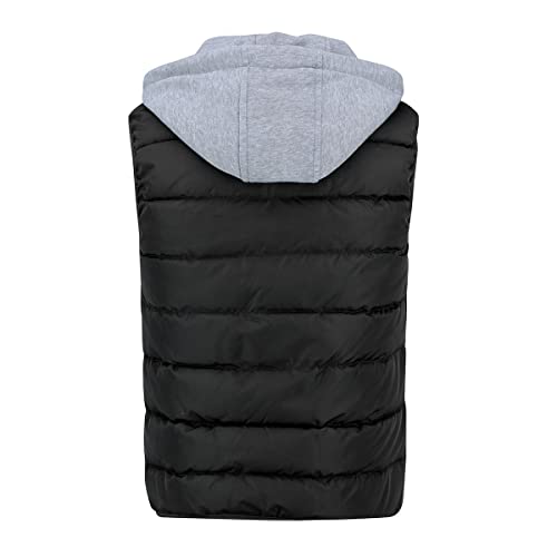 YOUTHUP Herren Steppweste mit Kapuze Leicht Winterweste Outdoor Dicke Freizeit Gilet Ärmellos Jacke Sport Weste, Schwarz, M
