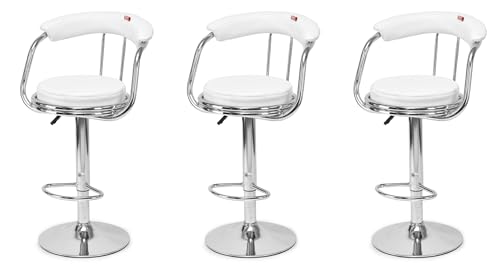 Image of GOYALSON Classic Height Adjustable and Revolving Bar Stool Kitchen Chair (3, White)