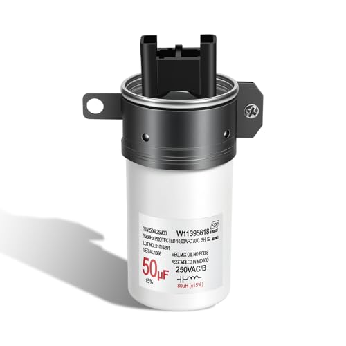 W11395618 Washing Machine Run Capacitor Replacement W11162560 W10625046 50uF 250VAC Fixes Motor Humming & Wont Start