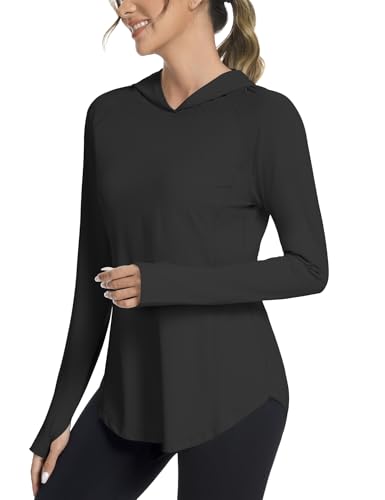 Bashafo UPF50+ Sun Protection Clothing Breathable Long Sleeve Athletic Running Shirts Quick Dry Hiking Clothes (Black,XL)