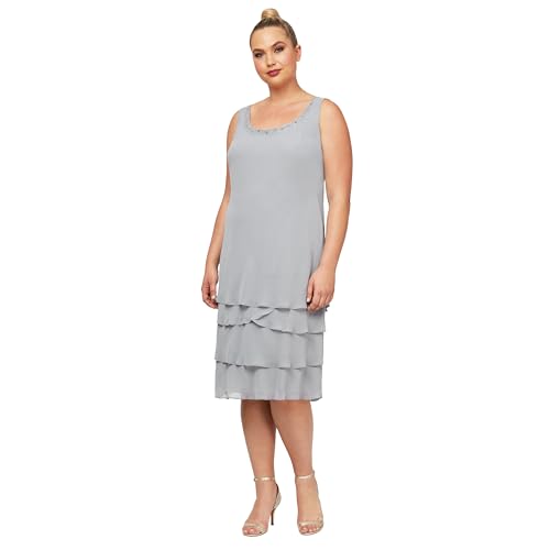Image of S.L. Fashions Women's Mother of The Bride Tiered Jacket Dress with Shoulder Embellishment