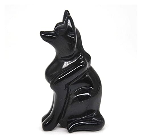 Statue de renard en obsidienne naturelle pour décoration haut de gamme