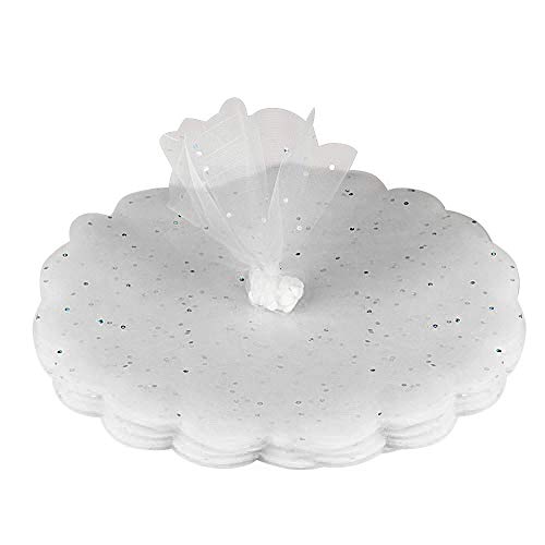 200pcs Voile de Tulle Rond Organza Blanc avec Paillette 23cm pour Dragées Sachet de Bonbons pour Mariage Baptême Fête Anniversaire