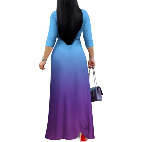 Image of PinkPatty Women's Plus Size Maxi Dresses Casual Flowy 3 /4 Sleeves Dress Printed Vacation Dress for Daily Wear with Belt