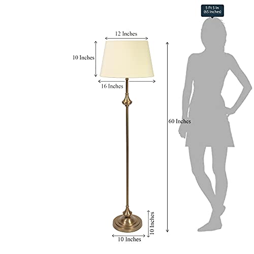 Image of Divine Trends Royal Brass Antique Finish Gold Floor Lamp Standing 5Ft Height with Cream Lampshade 16 Inches - Led Bulb Included Pack of 1