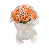 Nishiyuenyi Hochzeitsstrauß Künstliche Rosen Gypsophila Seidenblumen Brautstrauß Handblumenarrangement Romantisch Band für Hochzeit Feier Brautjungfernparty, Orange
