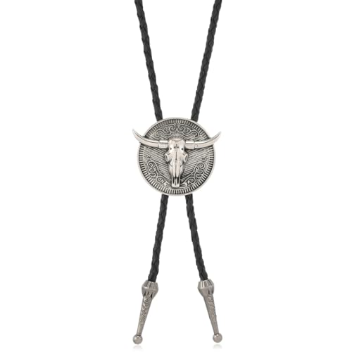 Wvbzf 1PC Cowboy Necklace Western Bolo Tie for Men and Women Ideal for Western Weddings and Country Concerts White Cow Skull Pendant Design for Fashion Enthusiasts and Gift Shoppers