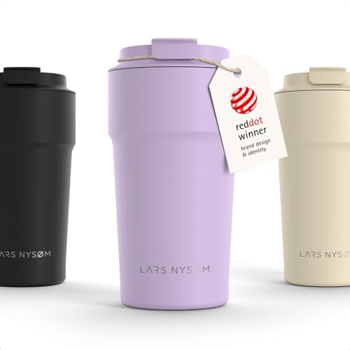 Image of LARS NYSOM Thermo Coffee Mug to go 17oz | Travel Mug 0.5 Liter with Insulation | Silicone grip base | Leak Proof Stainless Steel Tumbler for Coffee and Tea on the Go (Powder Purple, 17oz)