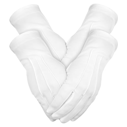 BEVTEE 2 Pairs White Gloves Men, Marching Band Gloves with Snap Cuff, for Art The Clown Women Santa Magician Costume