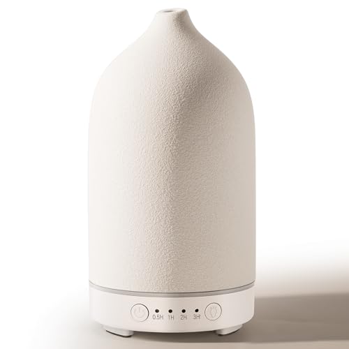 Diffuserlove Ceramic Diffuser 160ML Essential Oil Diffusers Aromatherapy Essential Oil Diffuser for Room Air Diffuser for Home Bedroom Stone Diffuser White (Size:6.8″ H x 3.6″ W)