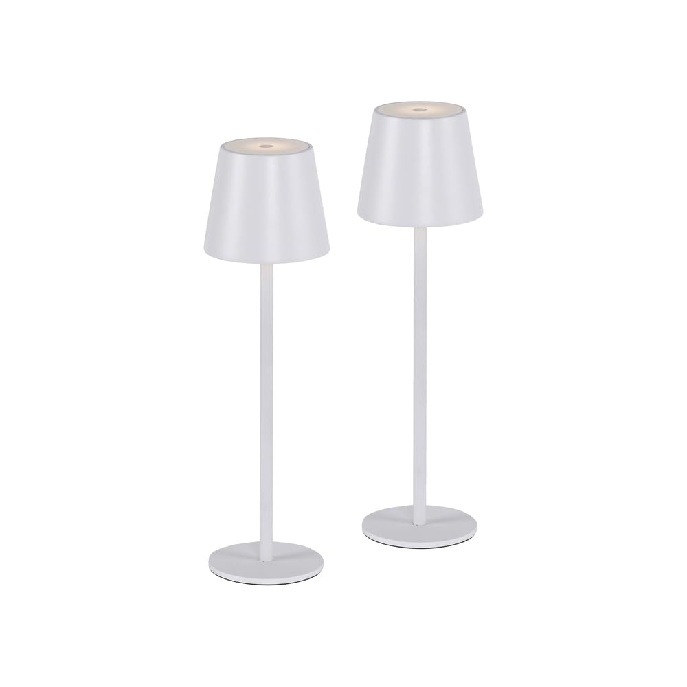 Just Light. LED Tischleuchte 2er SET, Weiß, Akku USB, Touchdimmer Dimmbar | IP54 Außen, Garten/Camping/Balkon/Terrasse, Metall/Kunststoff