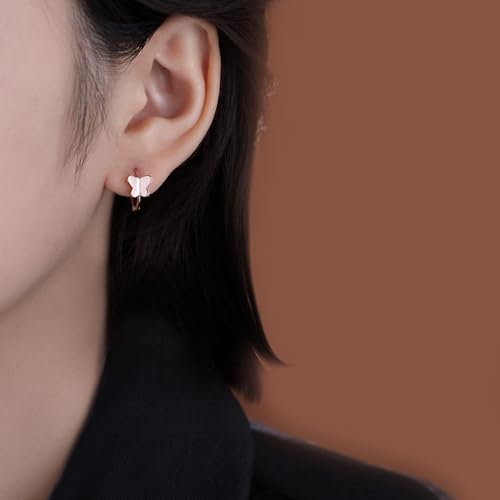 Reffeer Solid 925 Sterling Silver Butterfly Hoop Earrings for Women Cute Butterfly Hoop Earrings Huggie3