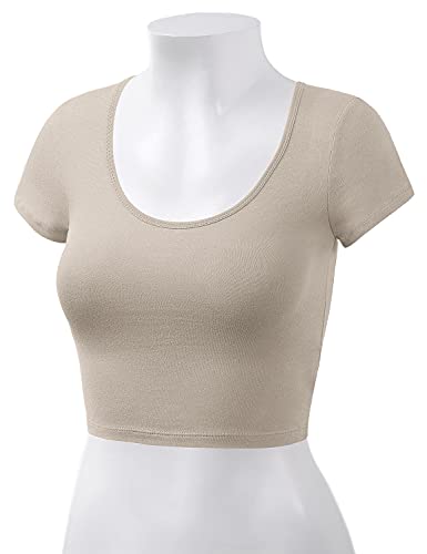 Women's Cotton Basic Scoop Neck Crop Short Sleeve Tops Ashmocha M #TOP3