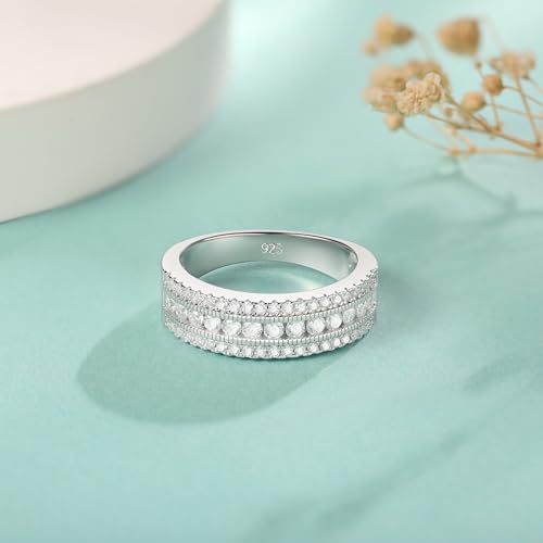 Moissanite Wedding Band Eternity Rings for Women Round Cut 925 Sterling Silver Engagement Anniversary Size 5-103