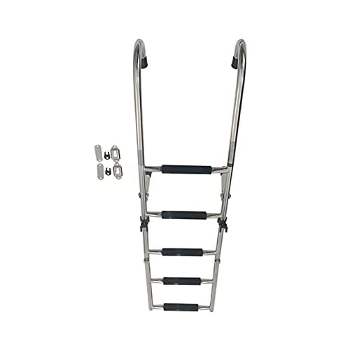 6step Folding Boat Ladder, Pontoon Marine Yacht Collapsible Drop Ladders for Stern Mount/Transom Mount, Wide Rung, Load: 200kg/440Ibs