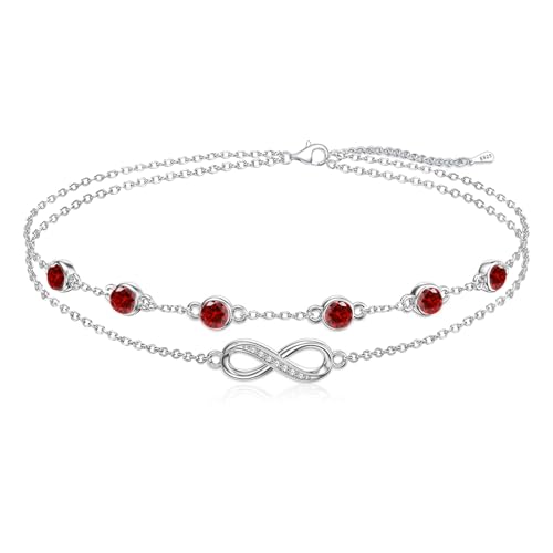 Cosie Lily Infinity Armband Damen Geburtsstein 925 Sterling Silber Armband Unendlichkeitszeichen Doppelschicht Herz Armband Damen Schmuck Silber 925 Geburtstagsgeschenk für Frauen Freundin Mama