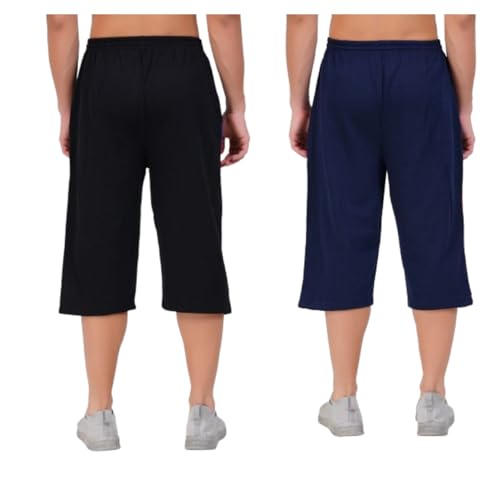 Image of RUGAN Men's Cotton Capri Three Fourth Shorts Dual Zipper 3 /4th Pants Pack2