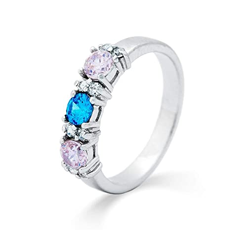 EVE'S ADDICTION Sterling Silver Custom 3 Stone Simulated Birthstone Rings for Women Eternity Band (ring sizes 5 to 9) Mother's Ring - Gifts for Mom