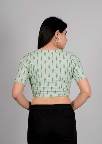 Image of Yash Gallery Women's Cotton Zig-Zag Printed Regular Regular Fit Short Sleeve Blouse