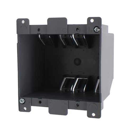 AIRTAK 2-Gang Old Work Electrical Box 25 cu.in. PVC Junction Box Gray ETL Listed & Fire Rated 2H Adjustable Depth 1.5 Holds 13x14/11x12/10x10 AWG with Cable Clamps (1 Pack)