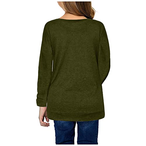 Girls Long Sleeve Tunic Tops Knot Front Button Casual Loose Crewneck T-Shirt Tee Blouse Kids Pullover(Green,10-11 Years)2