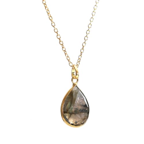 Gempires Lightweight Teardrop Crystal Pendant Necklace Labradorite Gemstone Jewelry Hypoallergenic