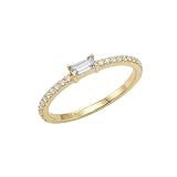 Amor - Anillo para mujer de plata 925 – chapado en oro/dorado – con piedra de circonita – anillo baguette, 58/18,5, Metal, Circonita cúbica Sin piedra preciosa