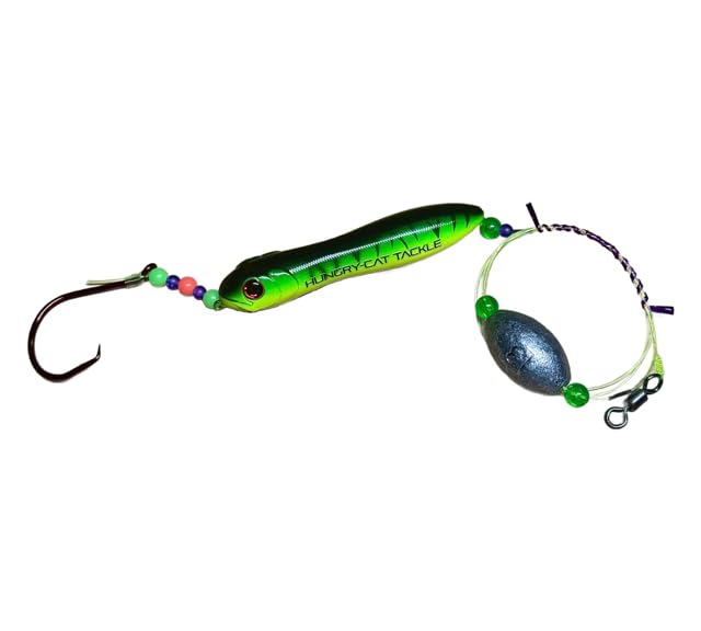 Premium Catfish Ready Rig Ribbit-Rig Multicolor Brillante con Peso 3 oz Egg Sinker