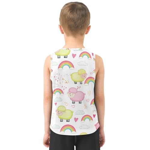 J JOYSAY Sheep Rainbow Hearts White Boys Tank Top Sleeveless Muscle Shirts Quick Dry Kids T-Shirts 3-15T3