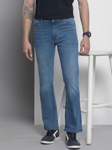 Image of The Indian Garage Co Men Bootcut Solid Mid-Rise Stretchable Jeans