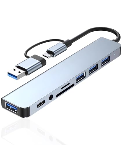 Image of 8-in-1 USB C Hub, USB Hub for Laptop, SD Card Reader, Docking Station for MacBook, PC, Multi USB Port Hub, Type C Hub, USB Extension, Card Reader