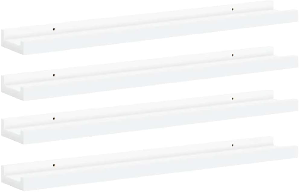 vidaXL Wall Shelf Set of 4 White MDF 23.6x3.5x1.2 in Wall mounting
