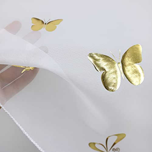 CORLIF Panel Curtain with Drawstring Kitchen Bistro Curtains Panneaux Voile Short Curtain Transparent Curtains with Butterfly Print Gold W x H 40 x 90 cm 1 Piece - Image 3