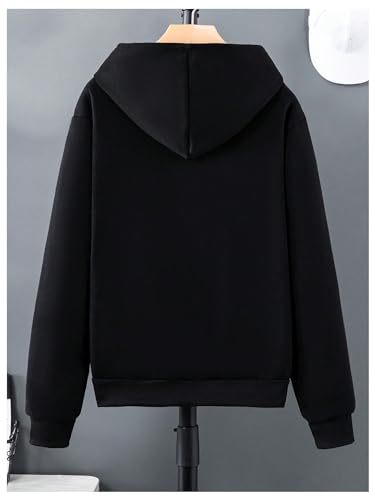 Image of RoseSeek Boy's Long Sleeve Letter Graphic Hoodie Drop Shoulder Hooded Neck Sweatshirts Pullovers Tops Black 11Y
