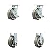 Thermoplastic Rubber Flat Tread Swivel Top Plate Caster Set of 4 w/6" x 2" Gray Wheels - Includes 2 Swivel with Brakes & 2 Rigid - 2000 lbs Total Capacity - Service Caster Brand