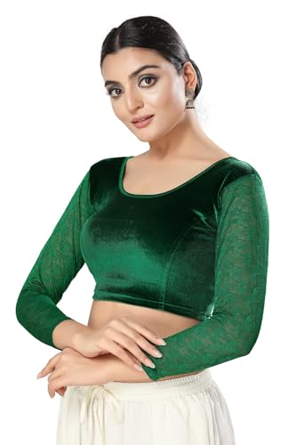 Image of Vamas Women's Velvet Non-Padded Stretchable Long Sleeve Saree Blouse (A-46)