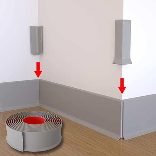 COUKIU Self Adhesive Baseboard Corner Blocks, 6inch(Width)3 Inside + 3 Outside Corners-Connector Between The Wall Base Cove Base Rubber Moulding Trim, Perfect Match for Our S152 Baseboard(Gray) by COUKIU - Image 5