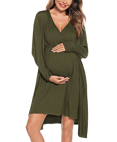 Image of SWOMOG Women Maternity Nursing Gown and Robe Set 3 in 1 Labor Delivery Nursing Nightgown for Breastfeeding Hospital Bathrobe