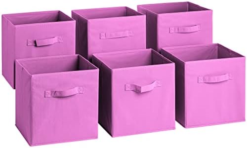 Sorbus® 11 Inch Cube Storage Organizer Bins - 6 Pack - Foldable Storage Cubes - Rectangular Shelf Basket - Great for Nursery, Playroom, Closet, Home Organization (Pastel Pink)
