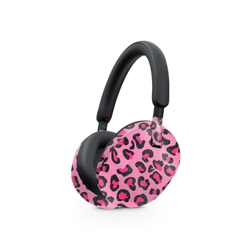 Image of MightySkins Glossy Glitter Skin Compatible with Sony WH-1000XM5 Headphones - Pink Leopard | Protective, Durable High-Gloss Glitter Finish | Easy to Apply