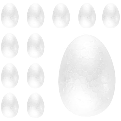 FOONEA 12PCS 2.64 Inch Fake Eggs Easter Eggs Craft Foam Eggs White DIY Painting Solid Eggs for Easter Christmas Halloween Holiday Crafts Making Handmade DIY Painting School Projects