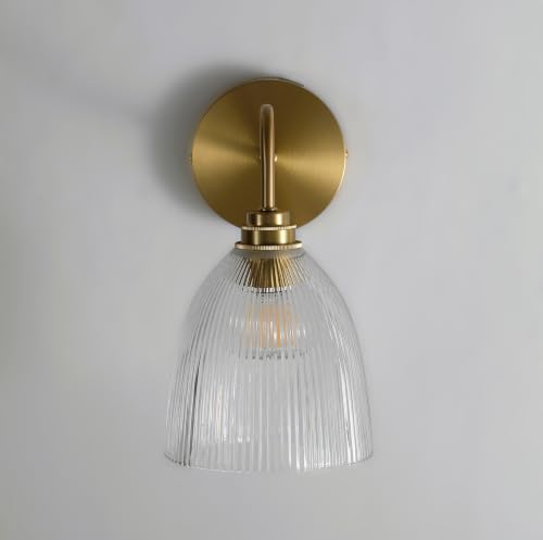 Image of Brass Gold Wall Sconce Ribbed Glass Wall Lights for Kitchen, Livingroom, Bathroom (Bulb Included)