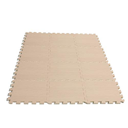 CAP Barbell 3/8” Thick Puzzle Exercise Mat with Light Wood Style Pattern, 12 Square Feet (MT-1112BG)