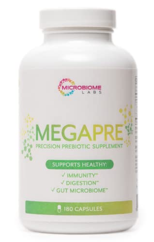 Microbiome Labs MegaPre Prebiotic Blend - Clinically Tested Oligosaccharides Fiber to Support Immune Health, Digestion & Gut Barrier - Prebiotics Supplement for Women & Men (180 Capsules)