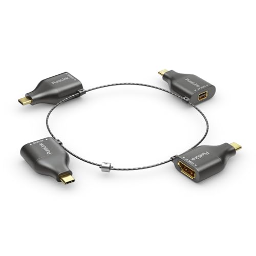 PureLink, USB-Adapter-Set, Adapter Ring, DisplayPort, mini DisplayPort, HDMI und VGA auf USB-C, 4K Auflösung, Diebstahlsicherung, vergoldete Kontakte, schwarz