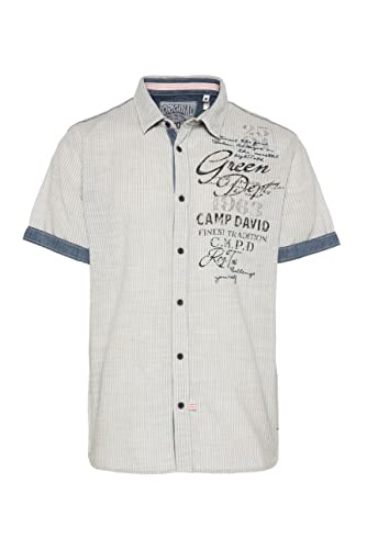 Camp David Herren Hemd naturweiß/hellblau/Marine L